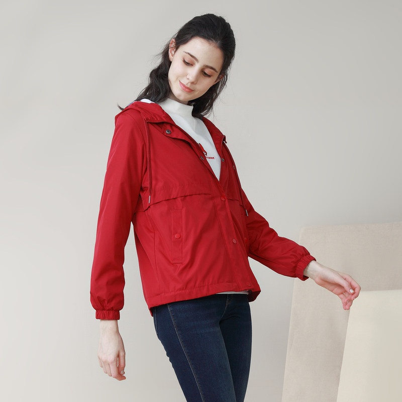 堡狮龙女装女装格子薄绒女士连帽风衣风衣