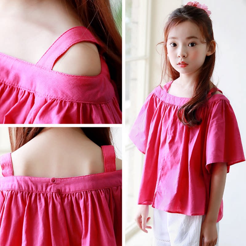 周岁肩上一字儿童娃娃露肩女童新款2022宽松t恤