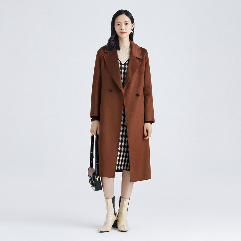 naersi娜尔思山羊绒高级中长毛呢大衣秋冬新款双面毛呢外套