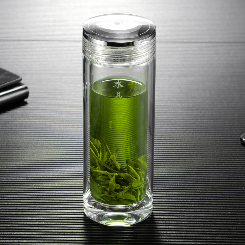 思宝玻璃杯水晶之梦男女士双层便携水杯带茶隔水晶杯子商务茶杯