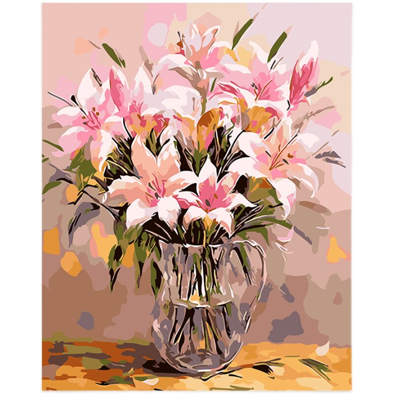 数字油画diy填充百合百合花花朵北欧风格餐厅装饰画diy