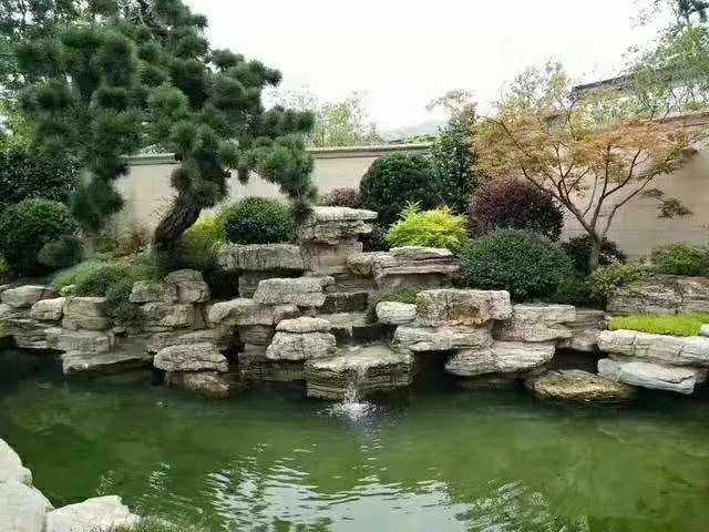 龟纹石庭院莲花石假山假山鱼池驳岸叠水石自然纹理天然大理石