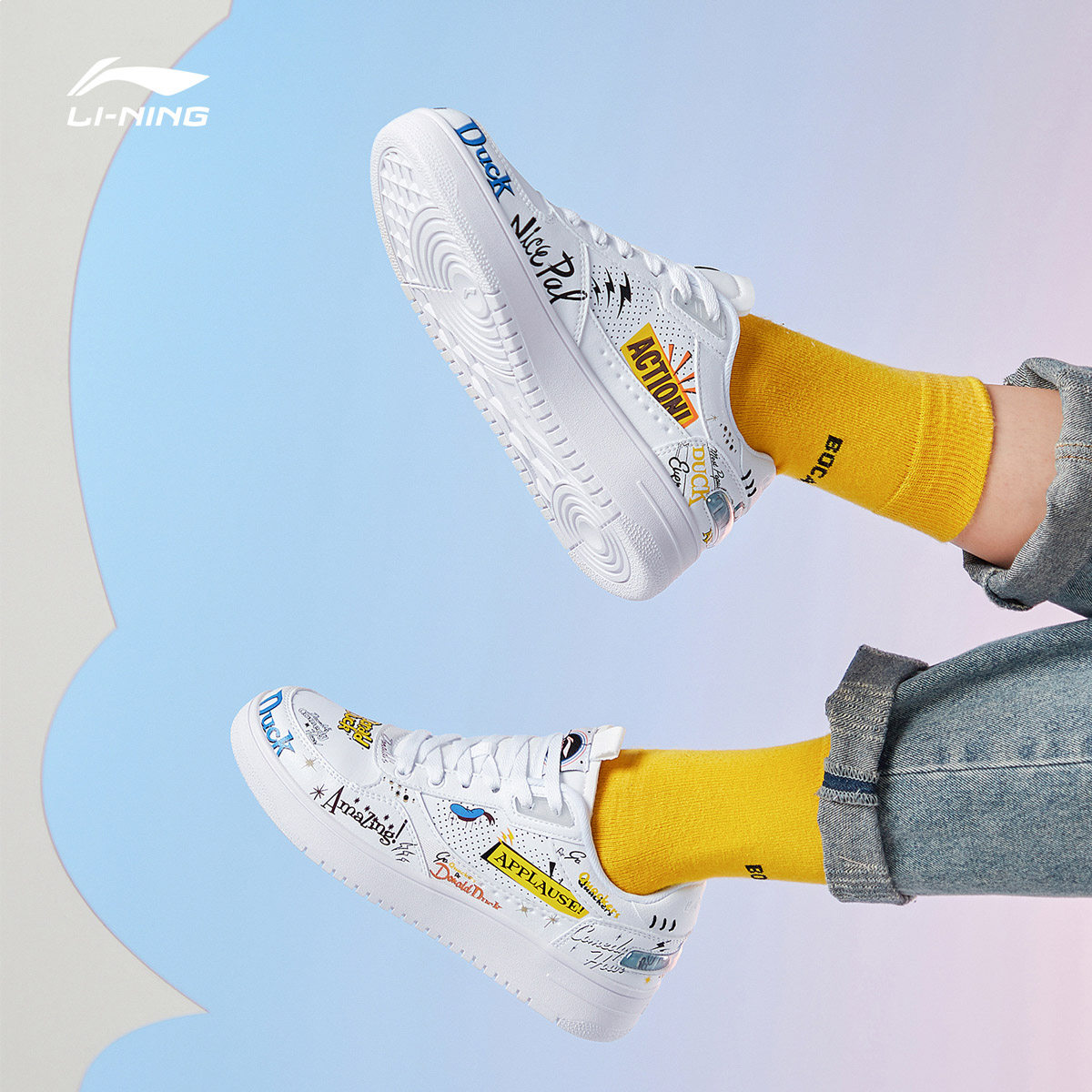 李宁板鞋男鞋2021新款迪士尼联名防滑低帮米奇运动休闲鞋