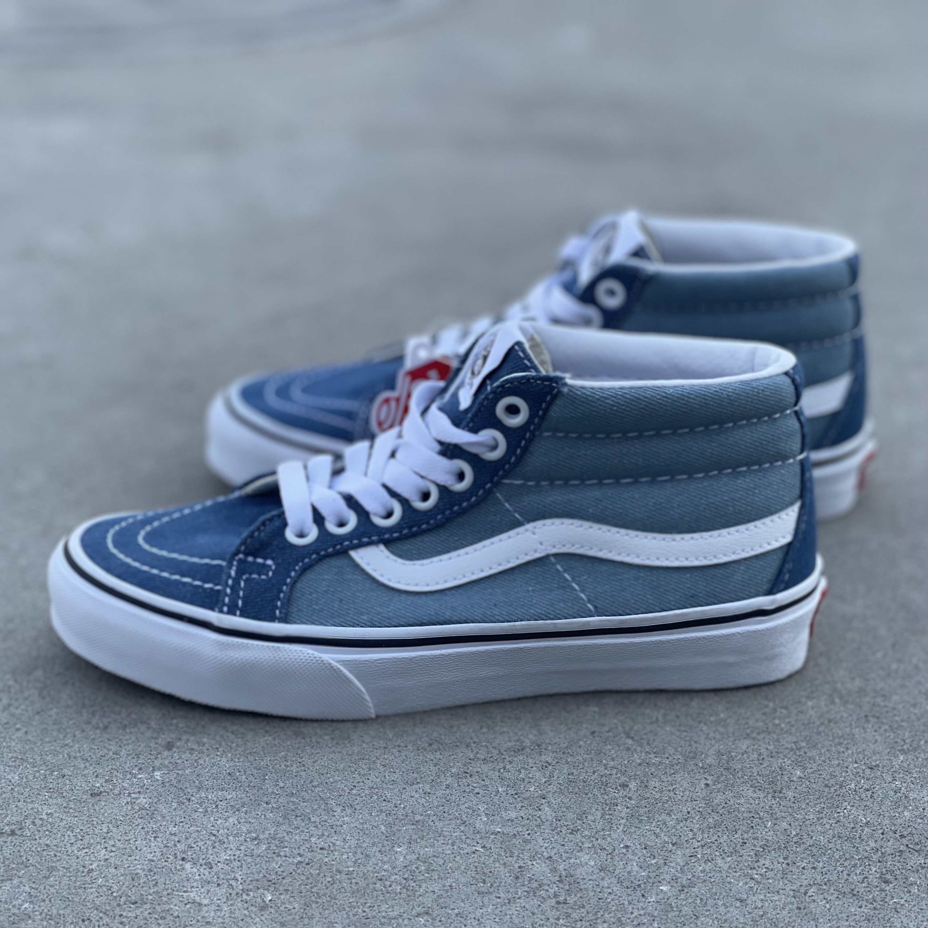 vanssk8中邦mid蓝色牛仔帆布男女情侣休闲运动板鞋