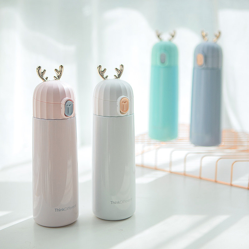 鹿角保温杯男女学生创意潮流便携水杯个性简约清新森系杯子ins风