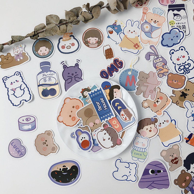 90枚手帐贴纸小清新卡通可爱少女心动动物手账贴纸