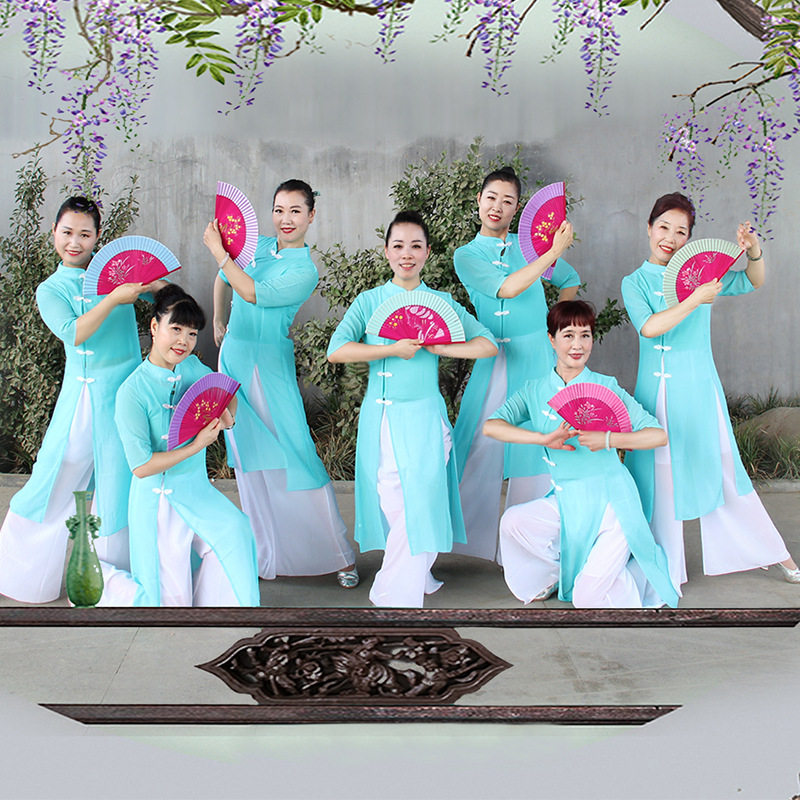 旗袍古典舞蹈新款广场舞练功扇子舞服跳舞演出服广场舞套装