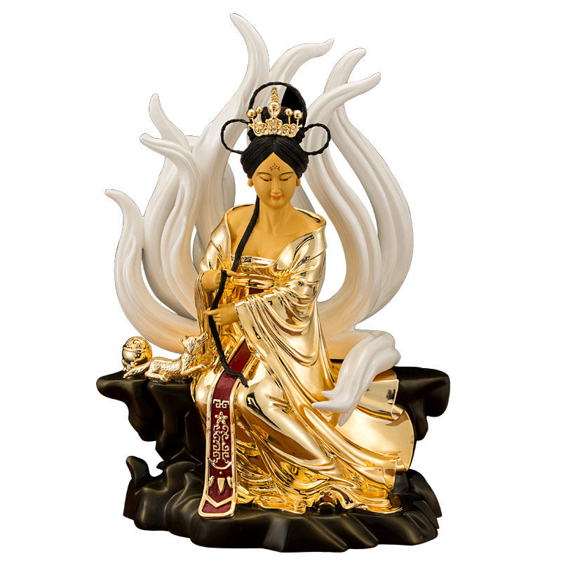 纯铜鎏金九尾狐仙娘娘像居家供奉狐仙神像招财旺姻缘保家仙摆件