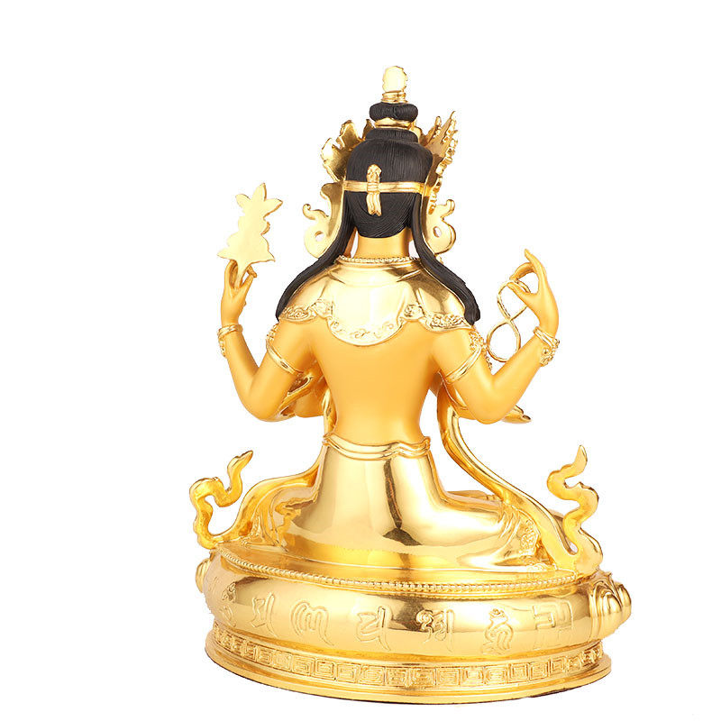 观音台湾纯铜贴金藏传佛教密宗四臂佛像佛堂供奉摆件