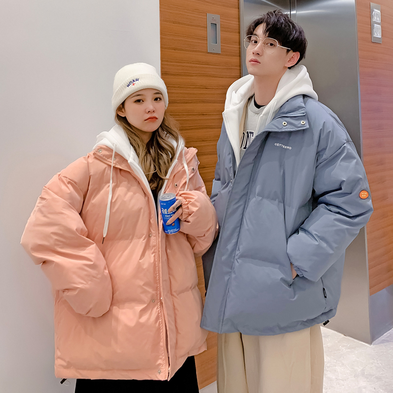 roora情侣装冬装假两件棉衣男韩版加厚棉袄ins潮牌炸街秋冬季外套