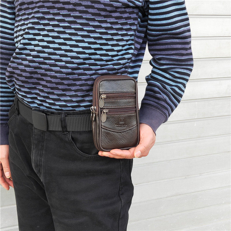 手机腰包皮带老年人裤腰带钱包真皮竖款男爸爸爷爷手机包