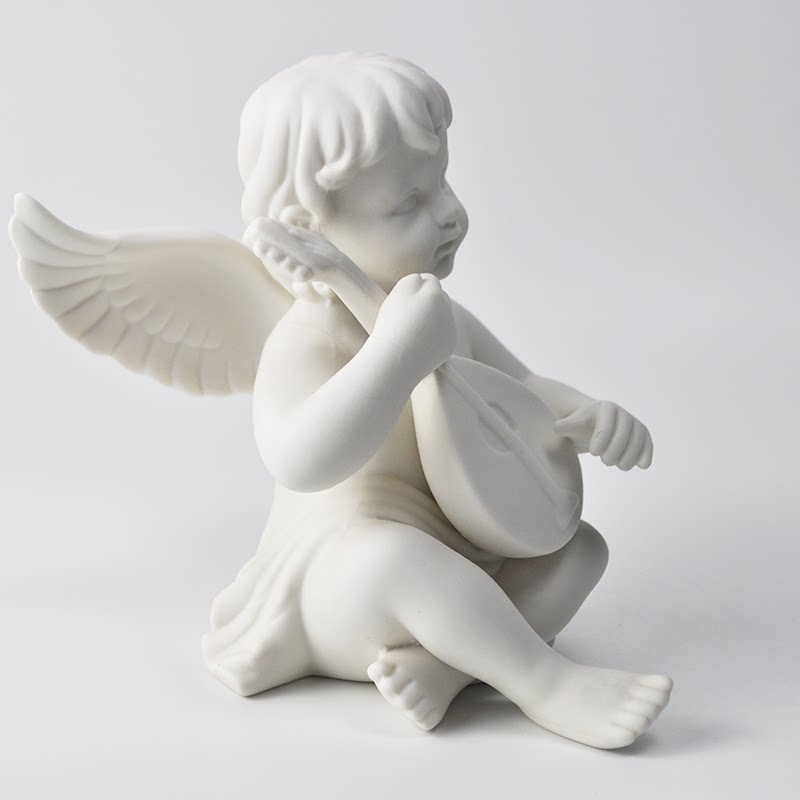 外单emq纯白色北欧风格弹琴天使angel天籁之音摆件