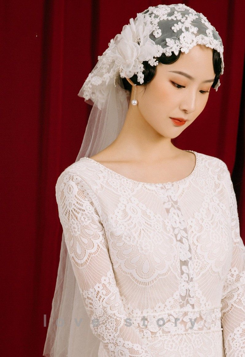 头饰头纱造型影楼头头包头头超仙赫本蕾丝民国头纱