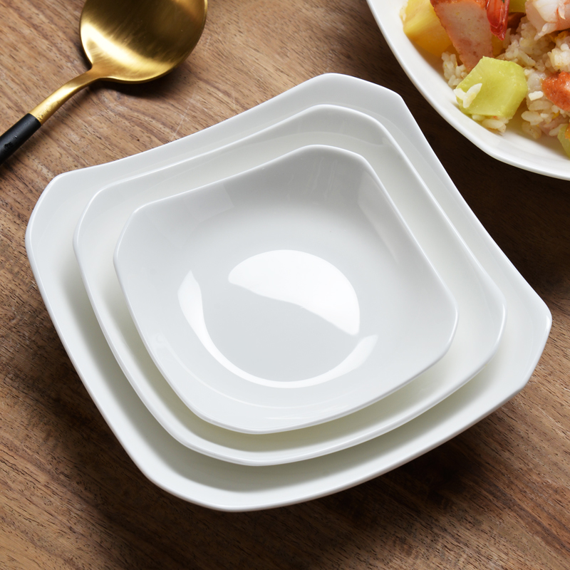 盘子纯白小盘6寸家用2021新款方形汤菜盘深口盘