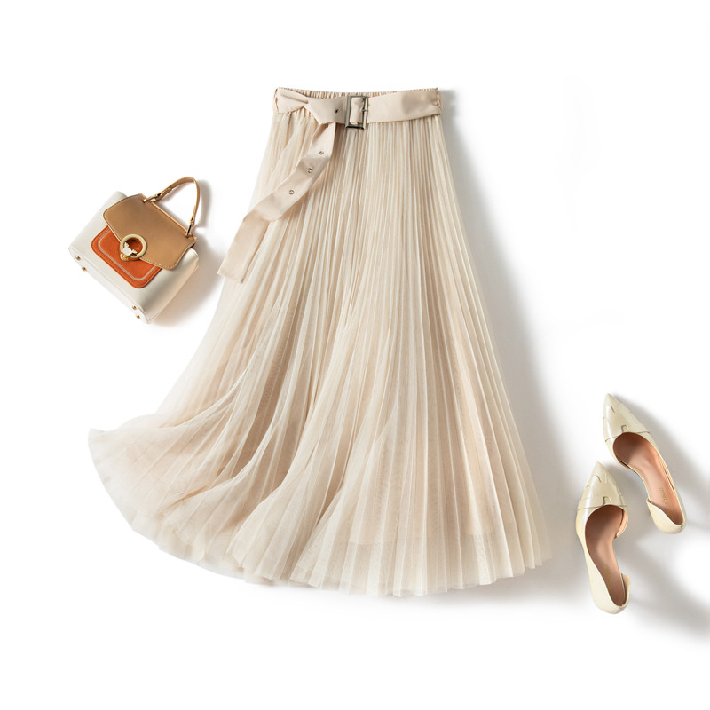 纱裙杏色半身裙女2022春夏新款遮胯显瘦高腰半身裙