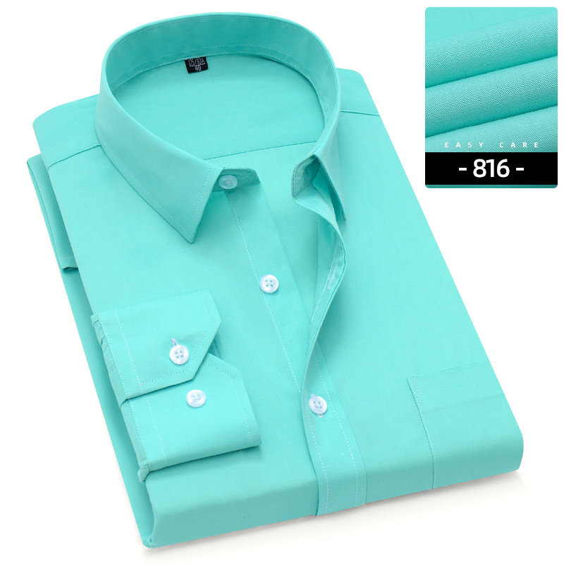 春季长袖衬衫男青年商务职业工装藏青青色平纹衬衫