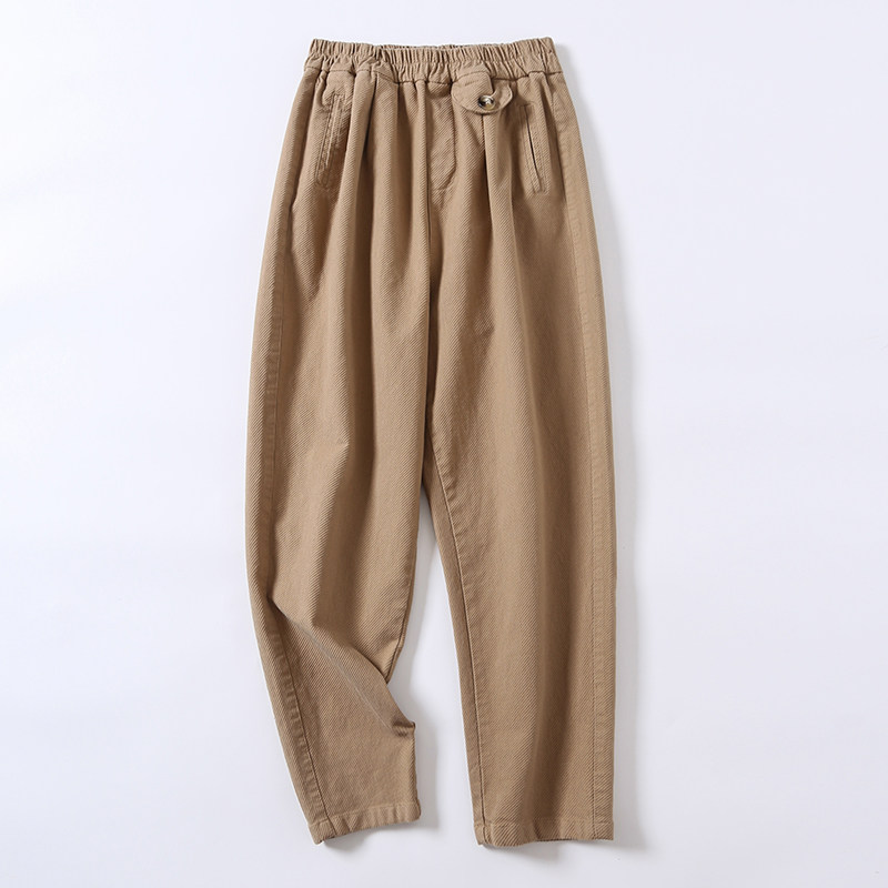 独特全棉纹路设计感长款日系休闲厚实哈伦女裤休闲裤