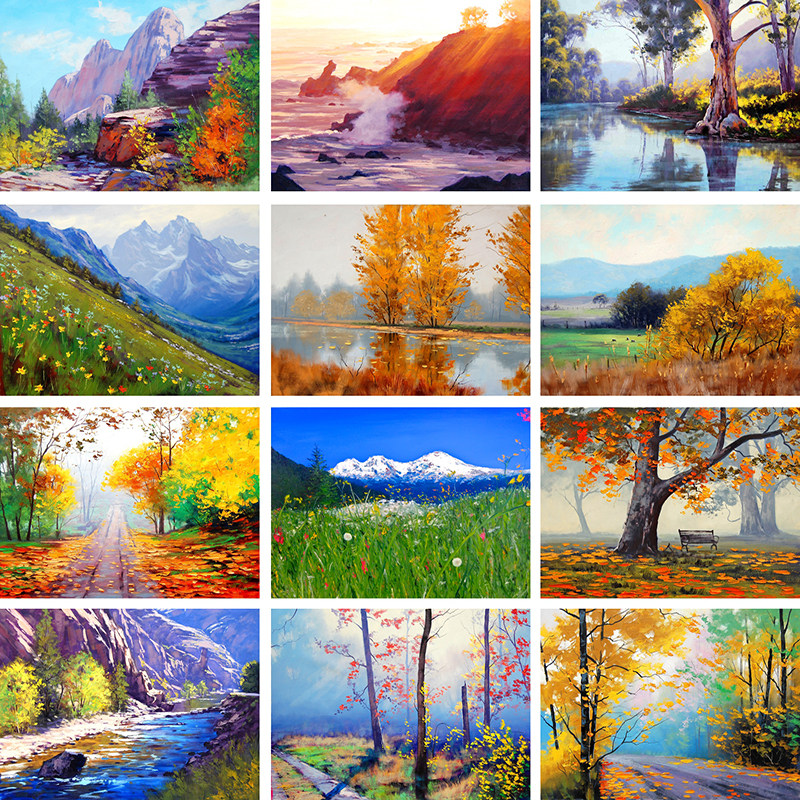 临摹油画水粉画室图稿风景图案丙烯美术贺卡