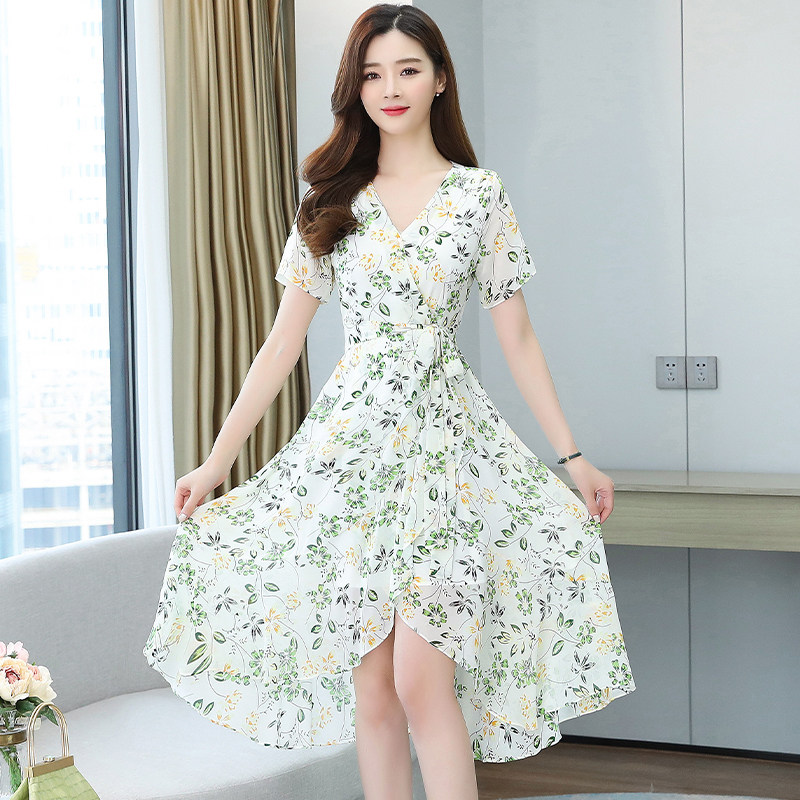 白菜价女装连衣裙2021新款夏季显瘦碎花修身中长裙系带减龄高腰气质裙