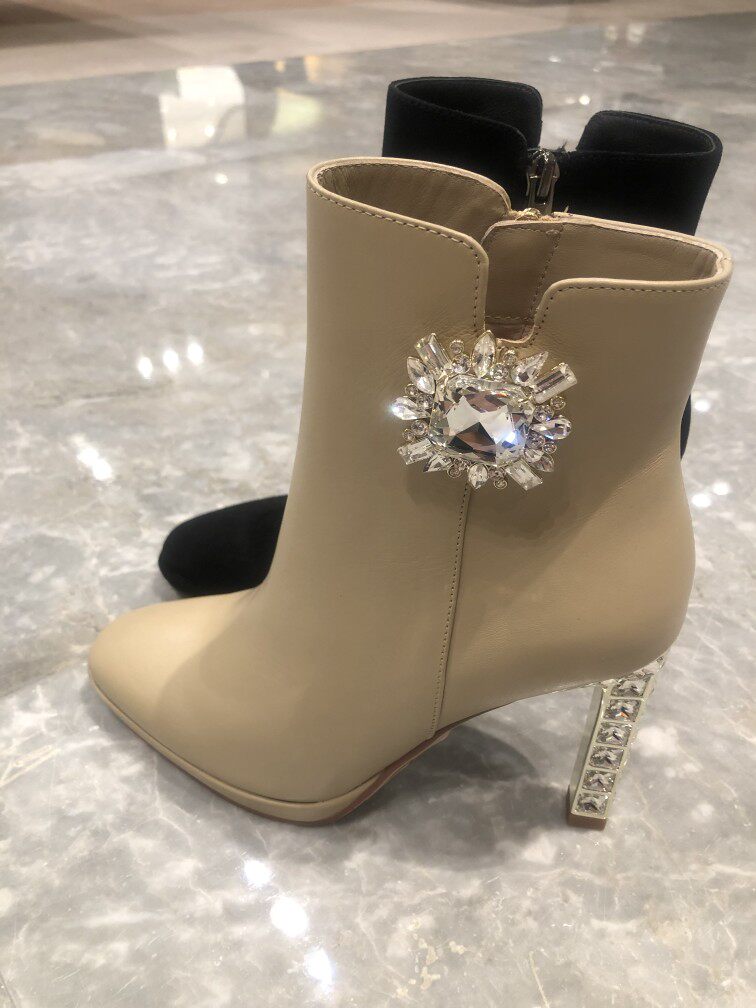 专柜正品roberta诺贝达纯色超高高跟饰扣圆时装靴冬时装靴