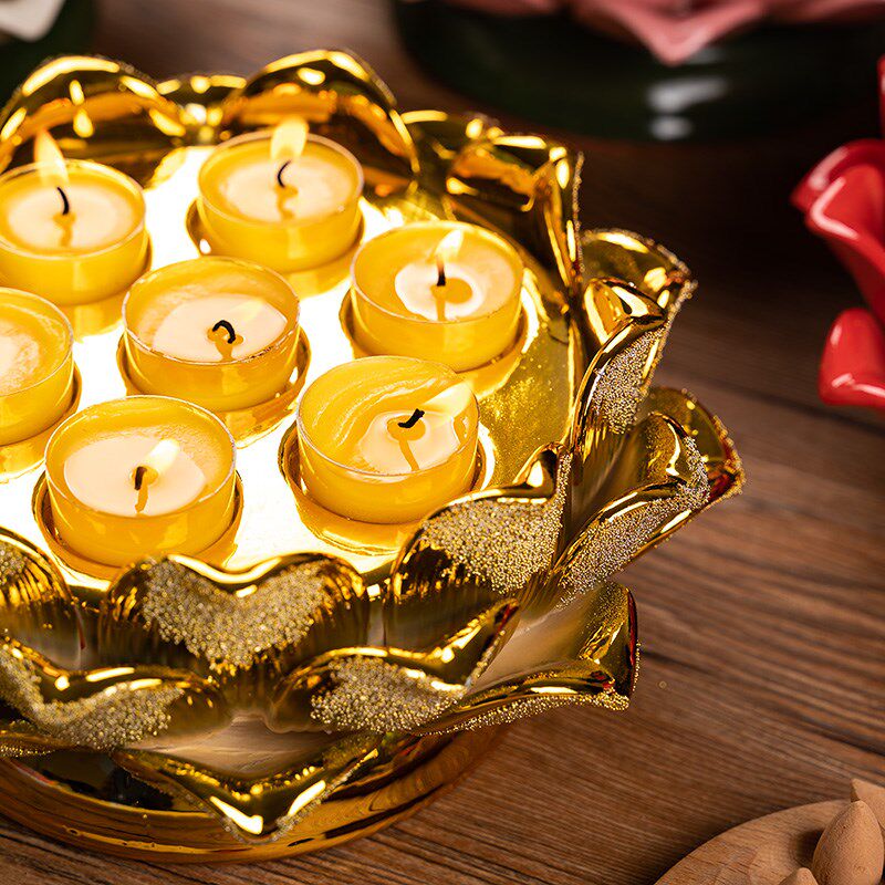 灯座九星长明灯七星莲花陶瓷酥油七彩彩色家用烛台