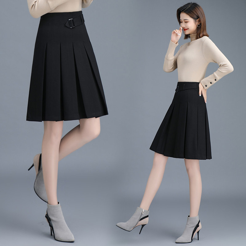 女子黑色百褶半身裙短裙显瘦半身裙气质半裙女秋冬百褶女士衣服.