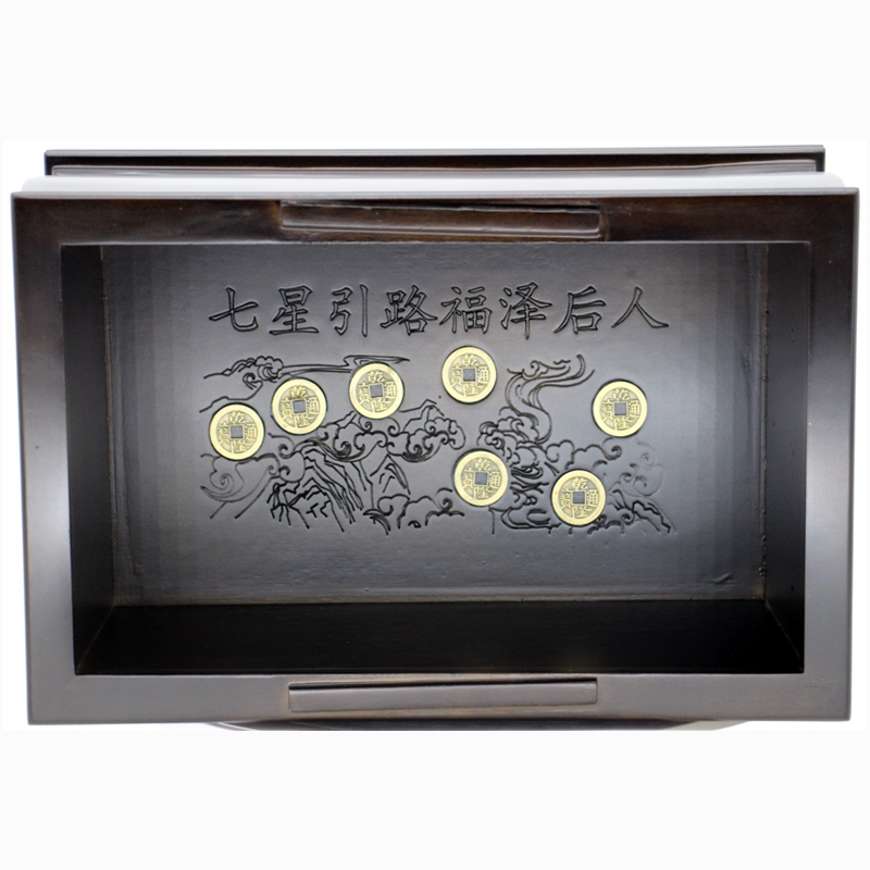 实木骨灰盒寿盒棺材殡葬厂家处理悠仙阁内置铜钱骨灰盒