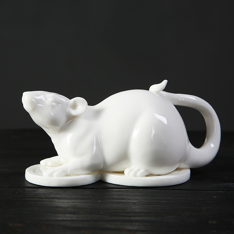 金钱鼠摆件工艺品招财风水陶瓷老鼠摆设办公室家居装饰品鼠年礼品