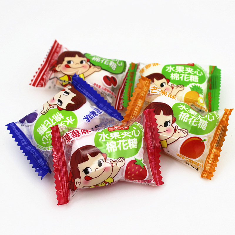 不二家婚庆喜糖果peko奶油水果夹心棉花糖多味装散称500g结婚喜糖