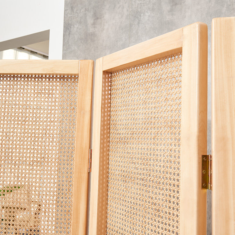 实木藤编隔断屏风北欧卧室遮挡玄关简约酒店折屏