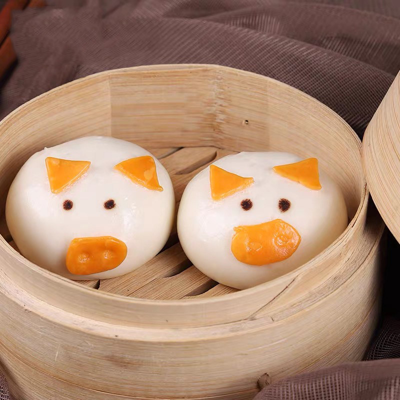 红豆儿童广东包点早茶速冻新鲜包子卡通猪仔包点