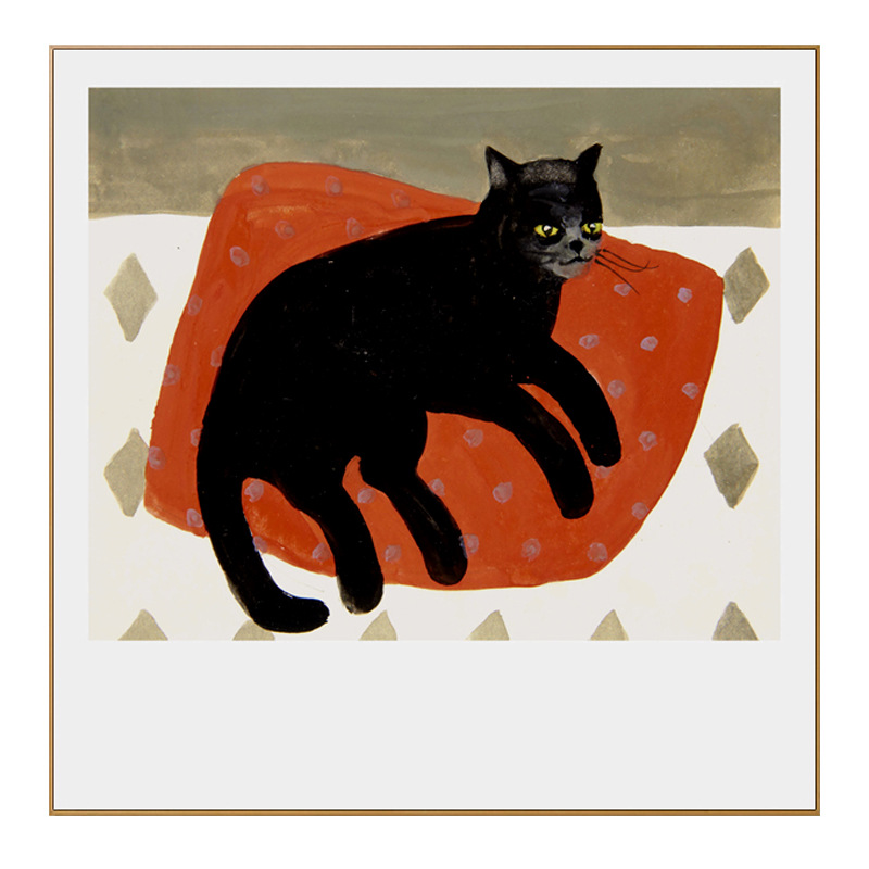世界名画复制品玛丽费德《猫》黑猫猫咪挂画家居装饰画室范画墙画