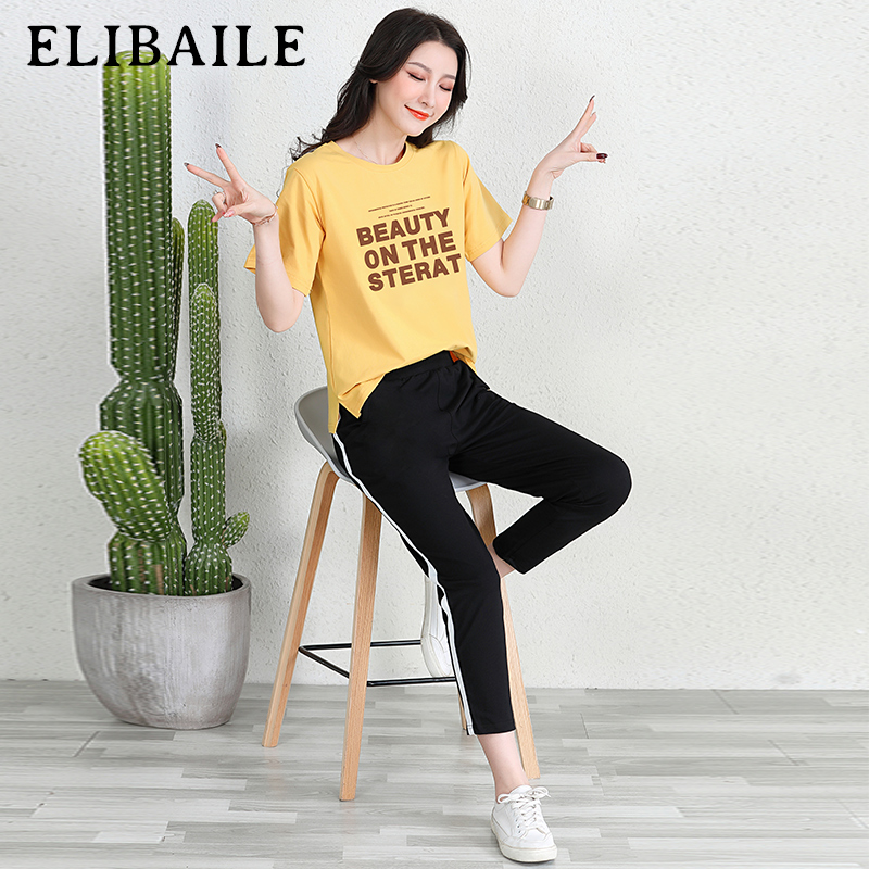 运动套装女春夏时尚洋气宽松韩版短袖九分裤薄跑步服休闲两件套潮