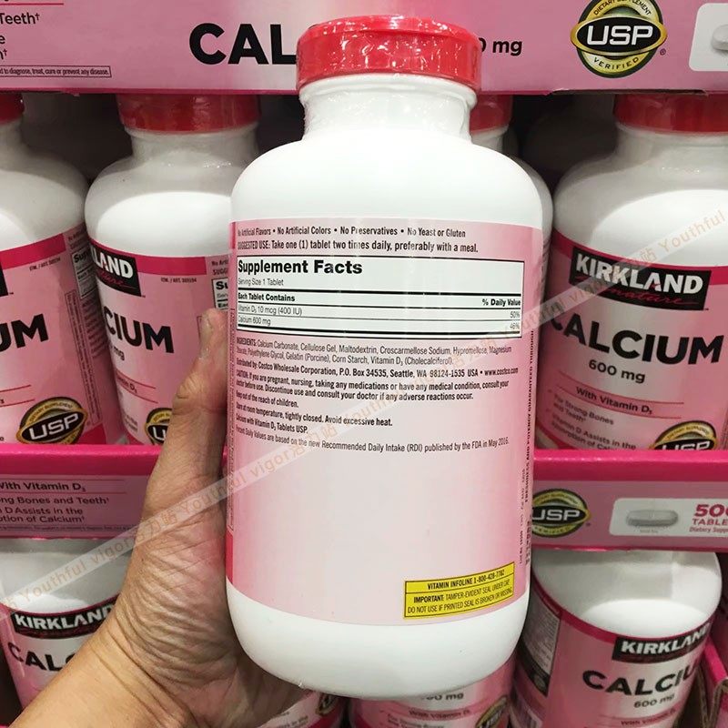 美国代购kirkland柯克兰d3维生素d3钙片成人中老年人补钙500粒