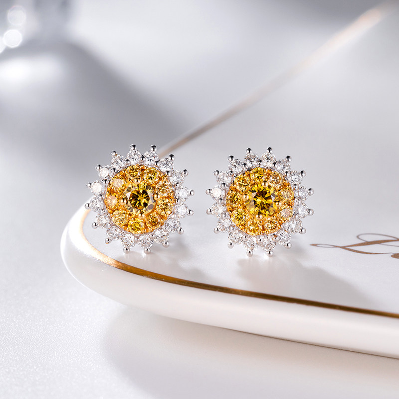 现货米莱珠宝小仙女黄钻耳钉028克拉18k金耳环女钻石