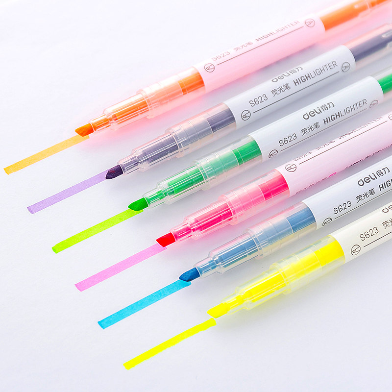 双头新一小清学生糖果色重点粗划光笔得力高光笔荧光笔