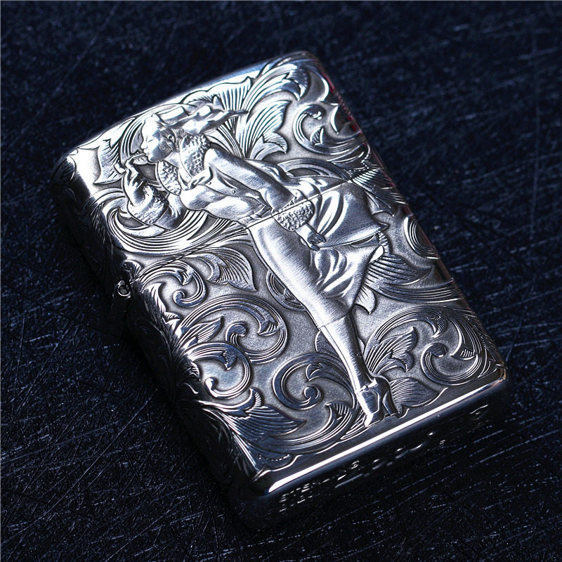 正品zippo芝宝防风打火机纯银26号盔甲机立体雕刻zippo
