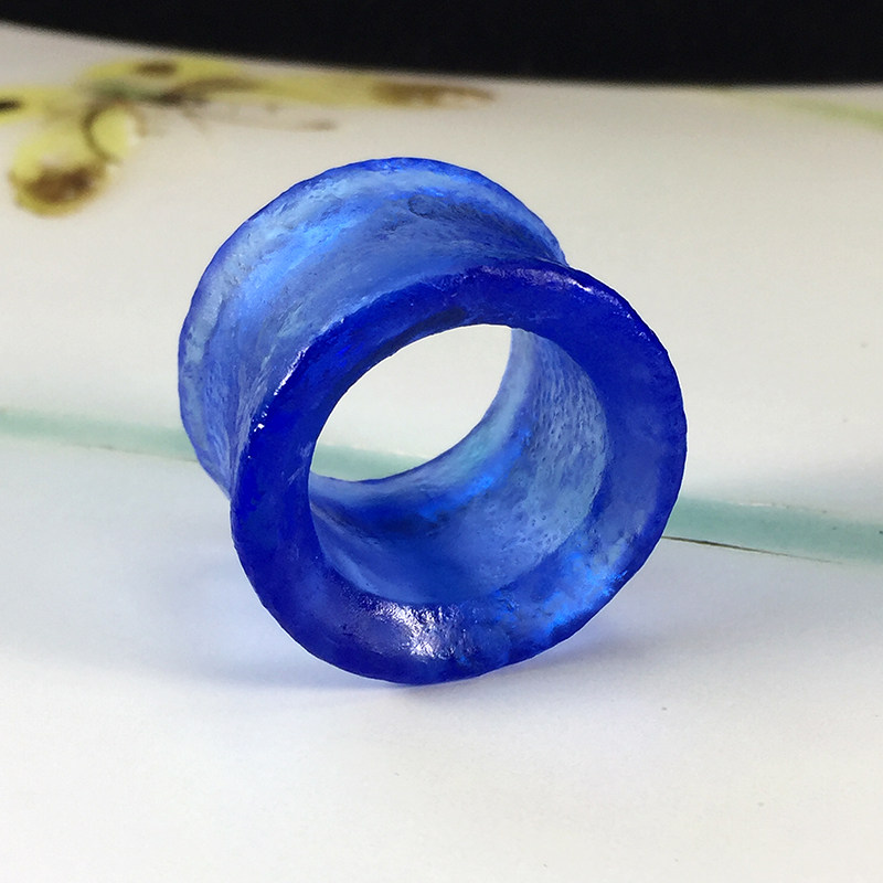 清代官造宫廷御用古法法老琉璃绀色收腰扳指戒指