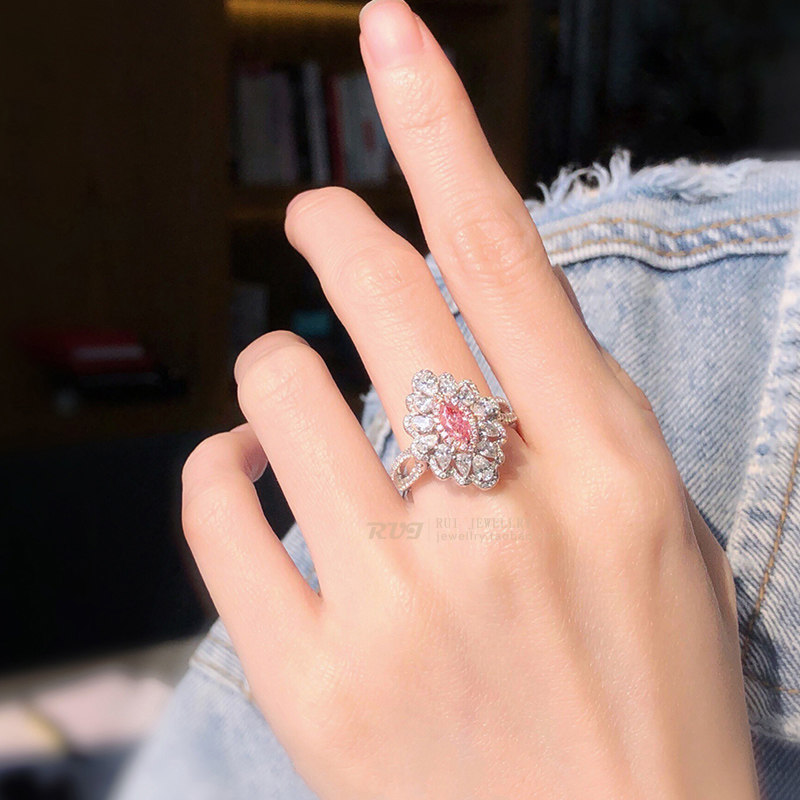 新款gia粉钻女30分豪华群镶定制克拉淡彩钻戒手饰