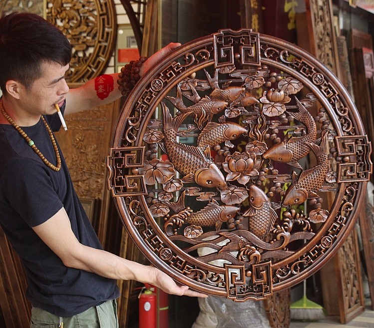 东阳牡丹花仿古中式新中式挂件木雕樟木木香实木木雕