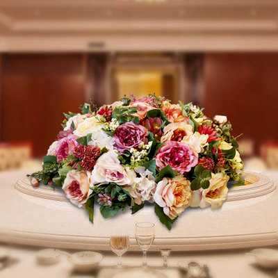 酒店圆桌大堂花假欧式装饰商务会议桌宴会餐桌花艺套装仿真花