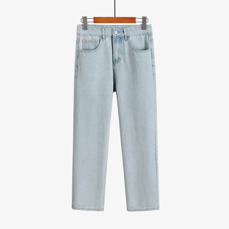 潮流男裤阔腿老爹裤网红牛仔男生宽松垂感裤水洗浅蓝色直筒长裤子