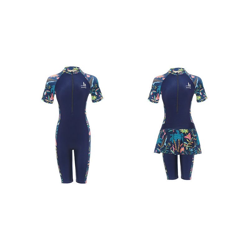 三奇泳衣连体裙式游泳衣潜水服带袖保守防晒泳装连体泳衣