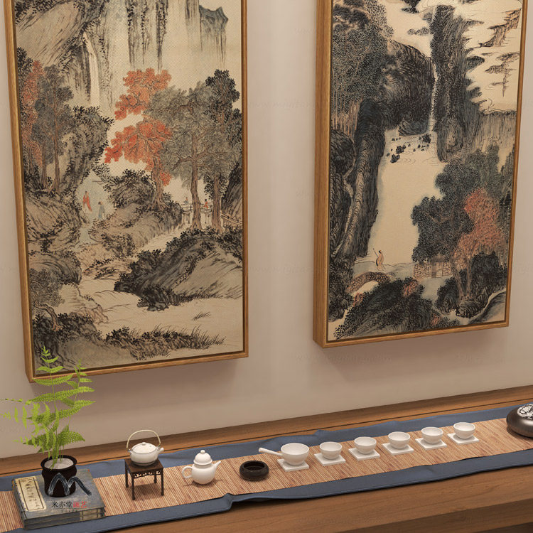 米亦堂国画玄关工作室茶馆书房餐厅客厅山水日式现代装饰画