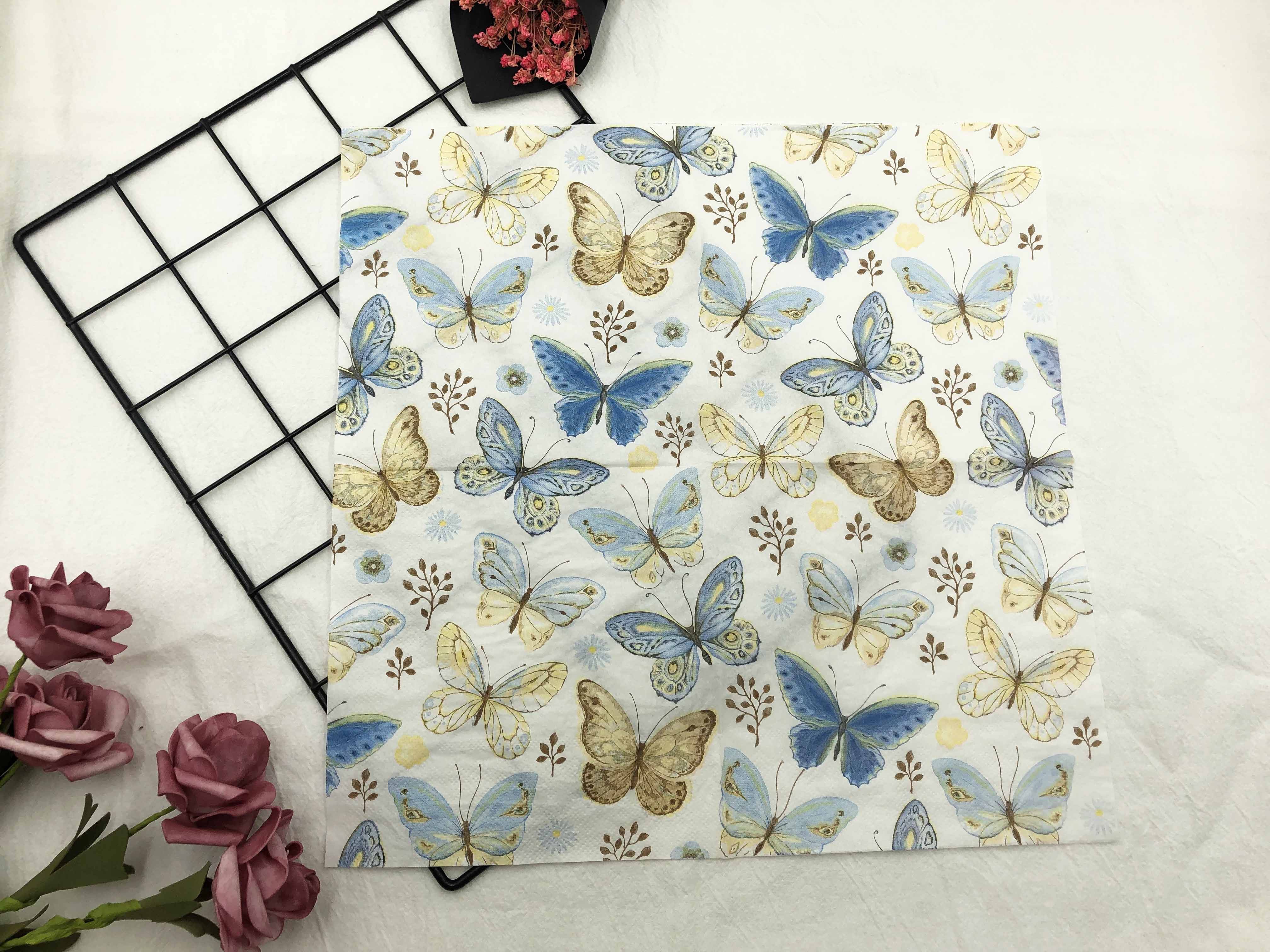 彩色印花餐巾纸新款蝴蝶酒店咖啡厅派对手帕纸