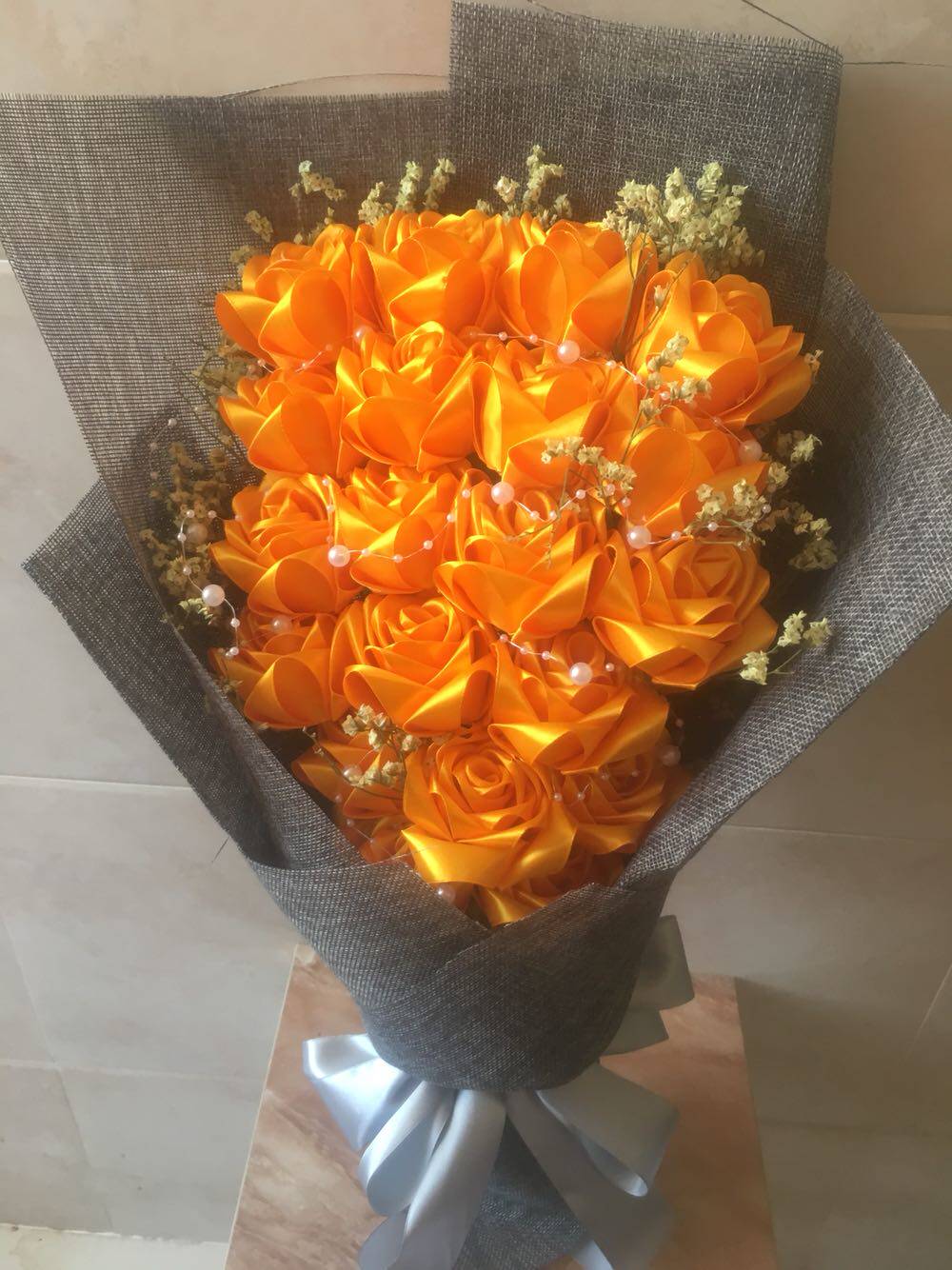 仿真丝带缎带玫瑰花成品花束21朵情人节女友闺蜜彩带