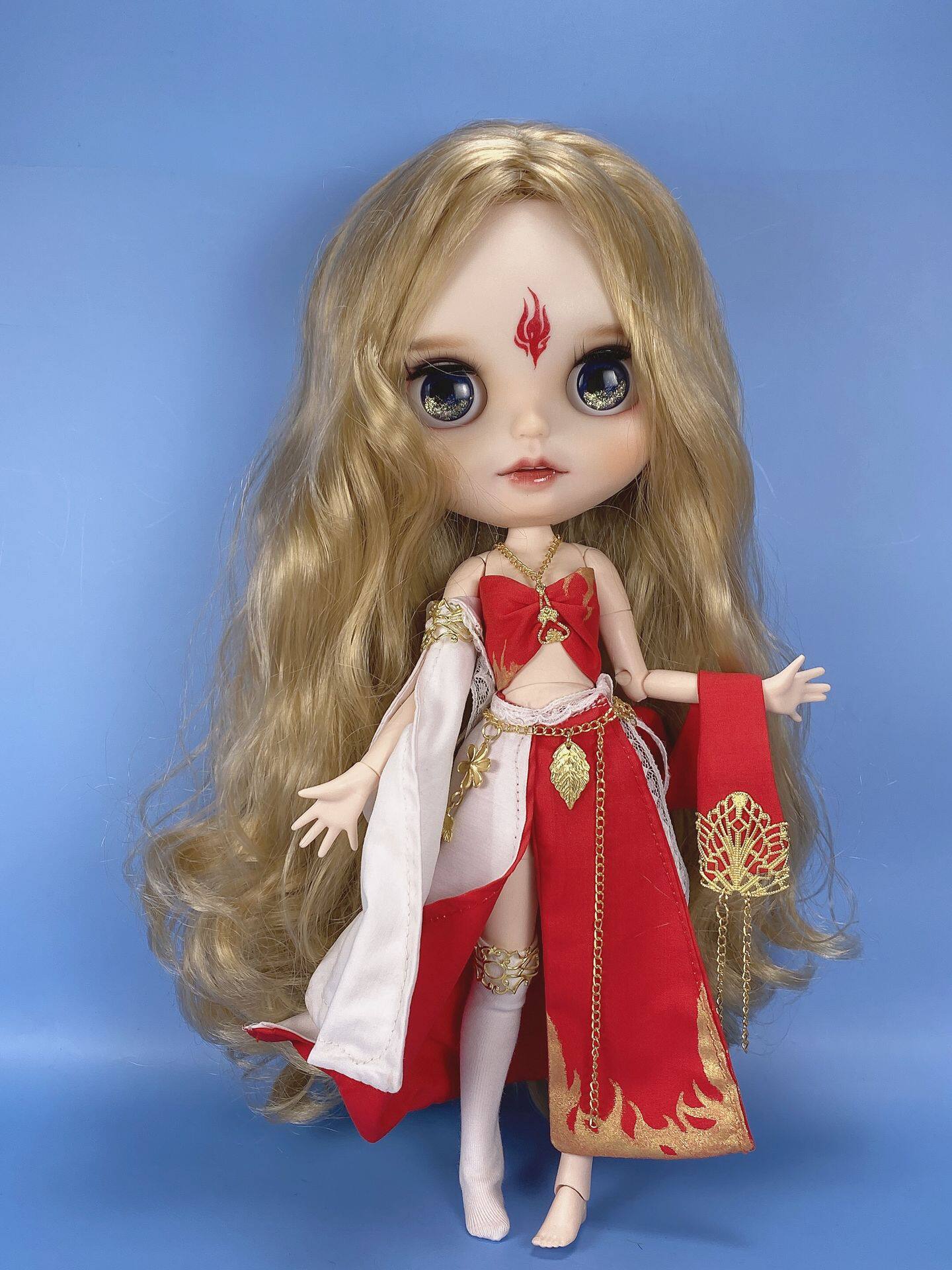 cos纹妆订制改娃小布御姐圣火系列头画喵姐娃娃