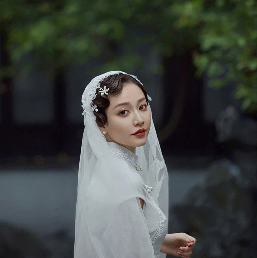 新娘复古帽纱蕾丝帽式头纱软纱民国风婚礼配饰旅拍影楼摄影道具