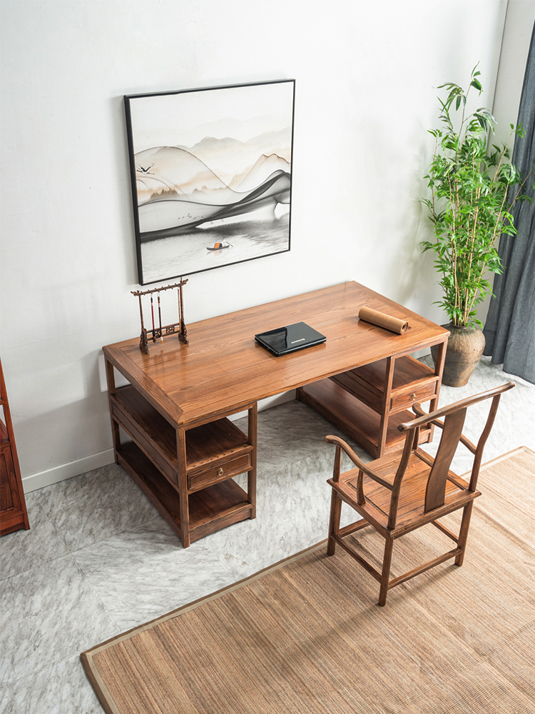 新中式简约中医写字台电脑桌榆木桌画案国学书画书法户外桌椅套装