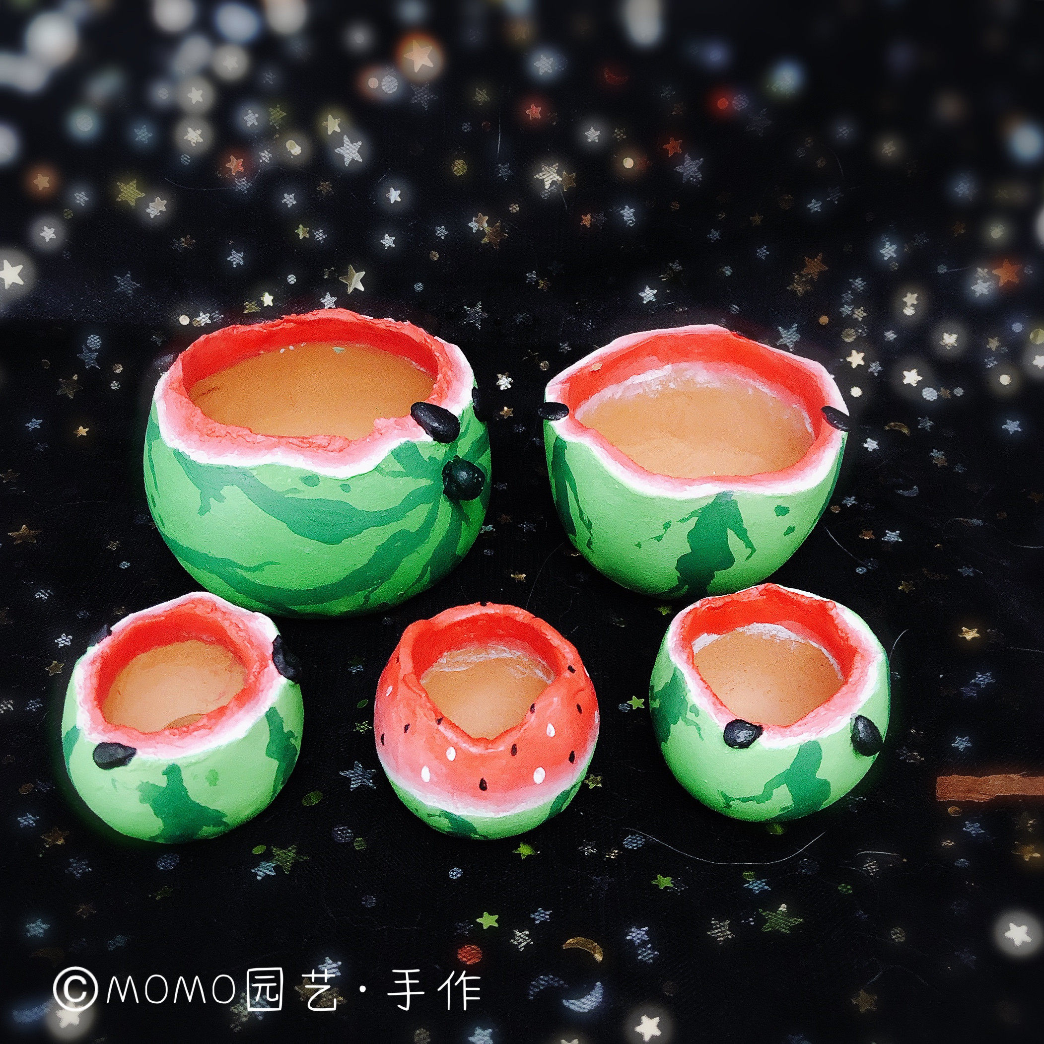 手绘momo园艺手作包卡通可爱西瓜立体粗陶紫砂花盆